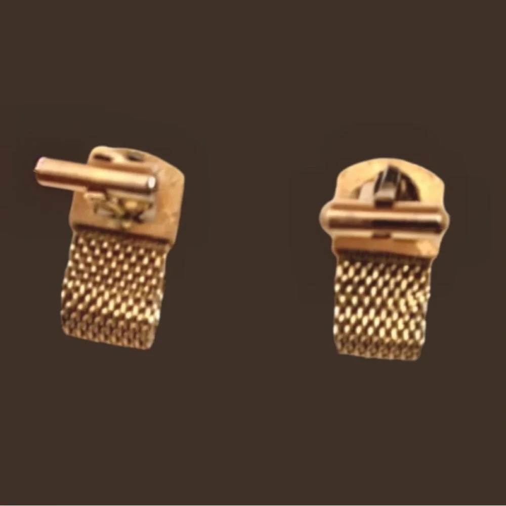 Vintage Mesh Wrap Cufflinks Brown Acrylic Cabochon, gold tone mesh